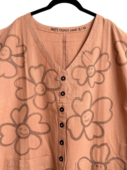 #121 Hand-painted Short Sleeve Jumpsuit S/M - Les Fleurs