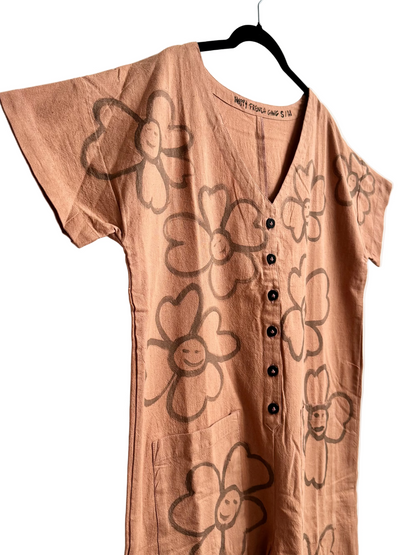 #121 Hand-painted Short Sleeve Jumpsuit S/M - Les Fleurs