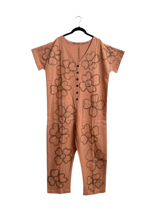 #121 Hand-painted Short Sleeve Jumpsuit S/M - Les Fleurs