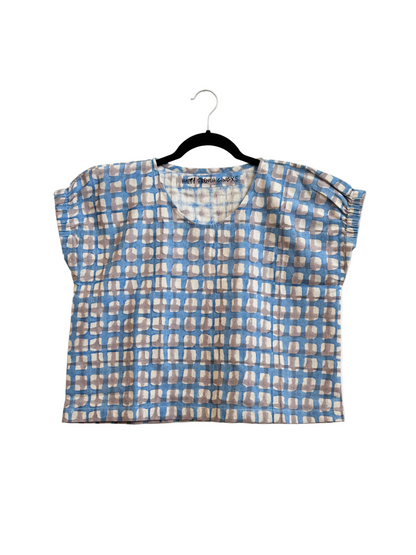 Zélia Top Blue and Grey Grid