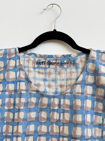 Zélia Top Blue and Grey Grid