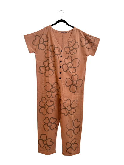 #121 Hand-painted Short Sleeve Jumpsuit S/M - Les Fleurs