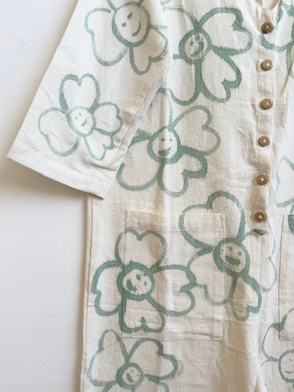 #123 Hand-painted Jumpsuit White S/M - Les Fleurs