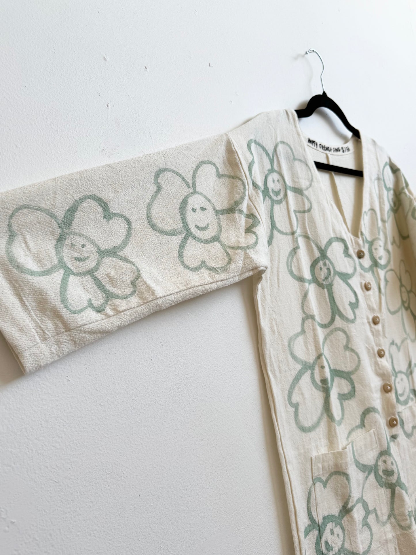 #123 Hand-painted Jumpsuit White S/M - Les Fleurs
