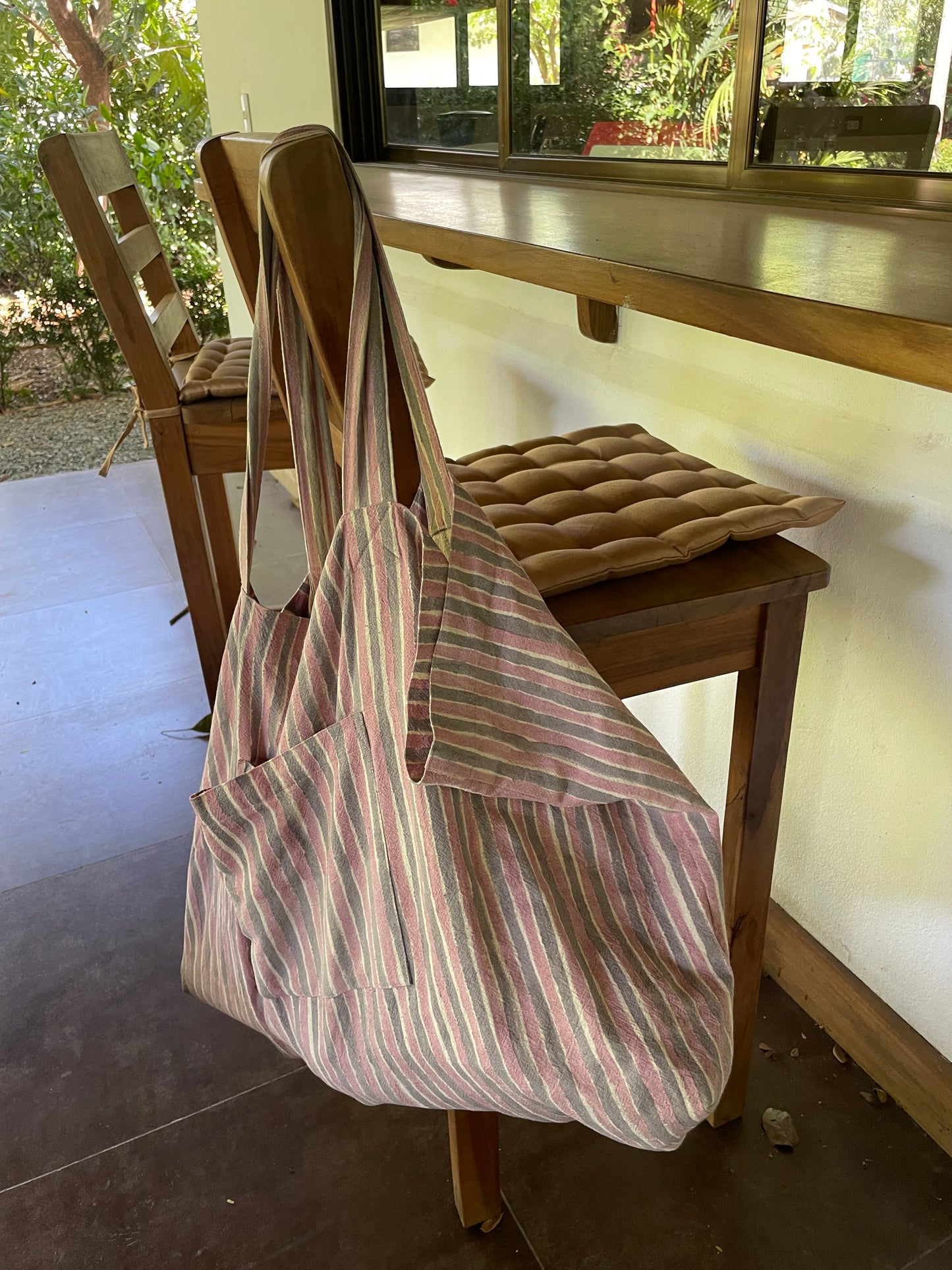 Weekend Tote Bag - Lavender & Blue Grey Stripes