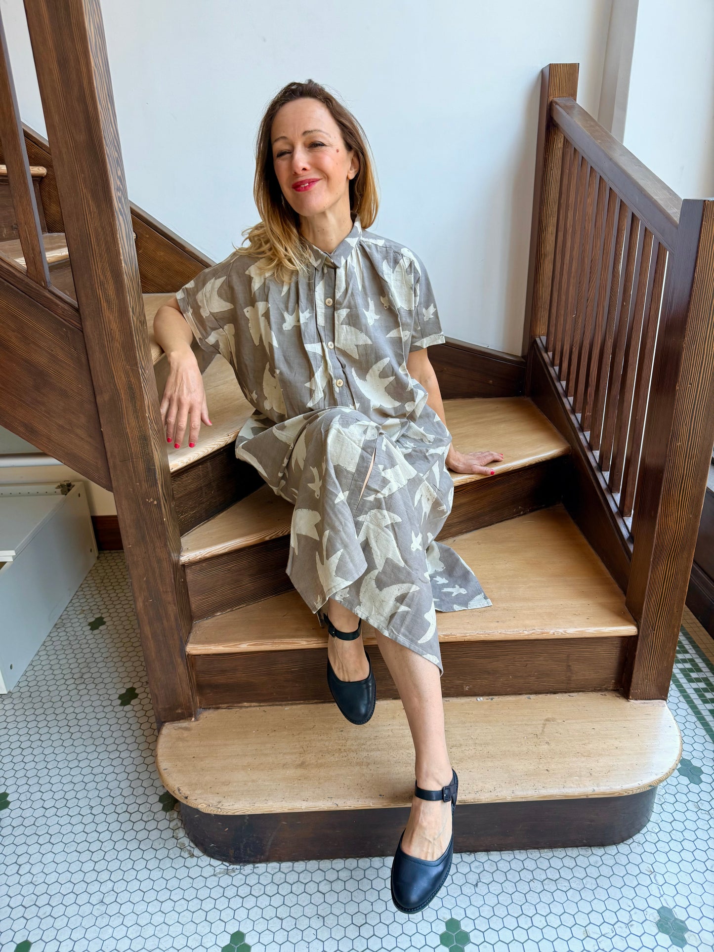 Elise Dress Grey Print Liberté by Ombre Claire