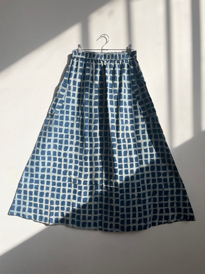 Tilda Skirt Indigo Big Squares (XS-XXL)