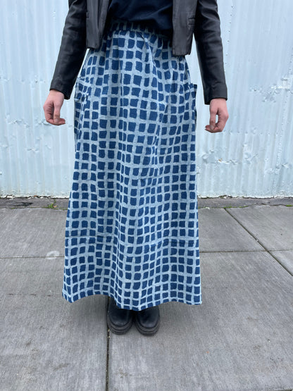 Tilda Skirt Indigo Big Squares (XS-XXL)