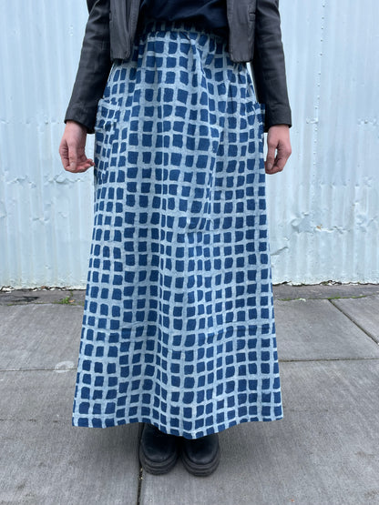 Tilda Skirt Indigo Big Squares (XS-XXL)