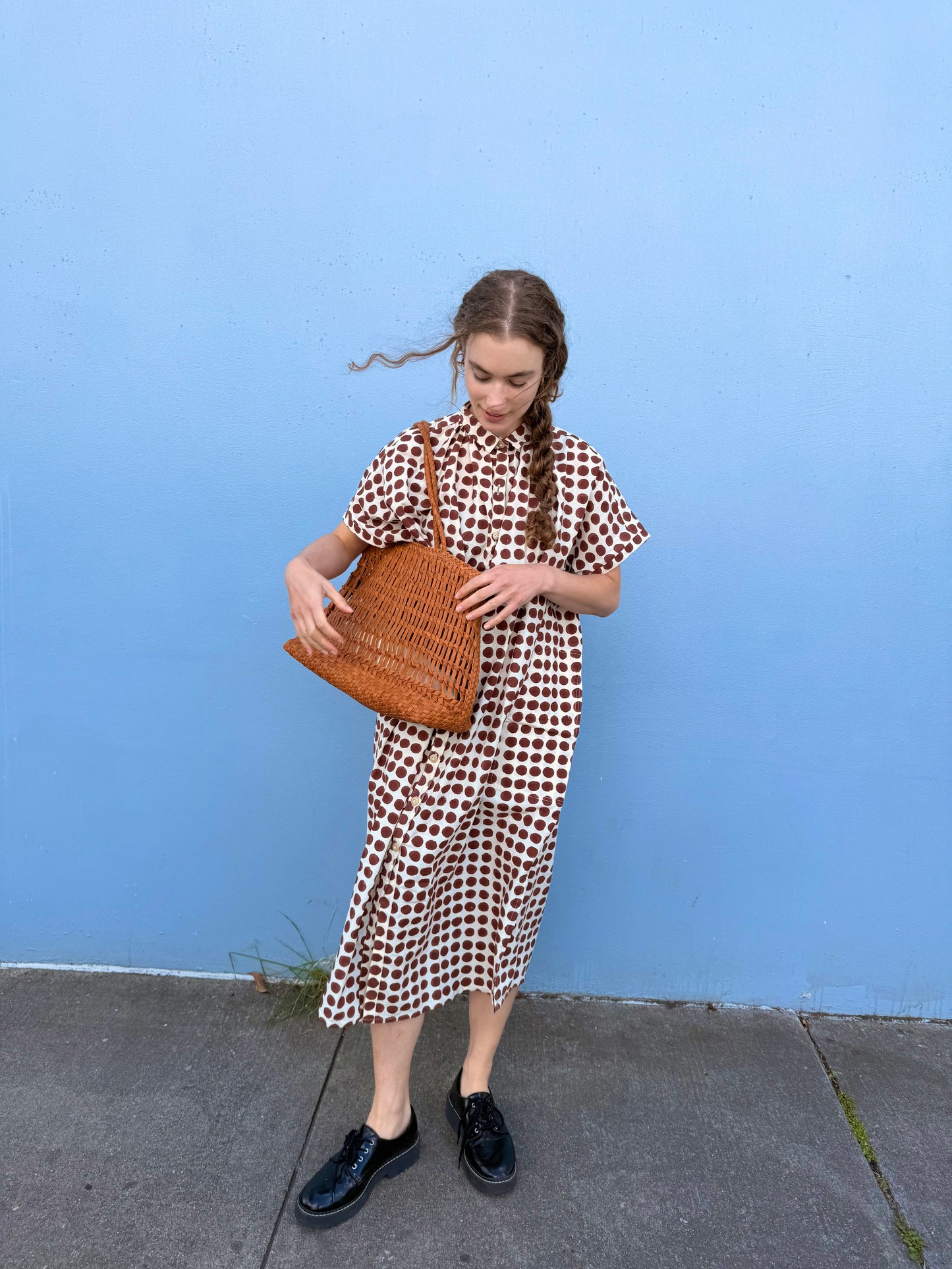 Elise Dress Brown Big Dots
