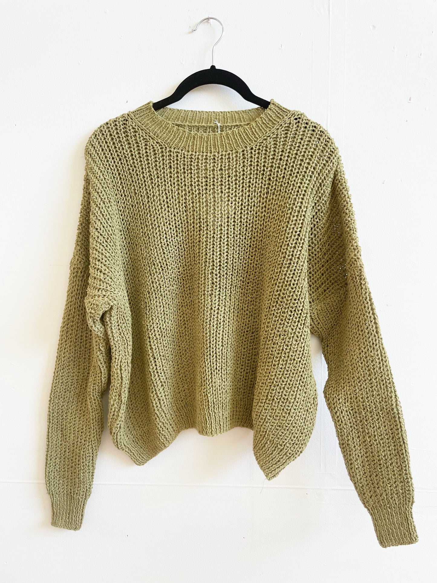 Green Chunky Sweater, Hand Knit & Natural Dyes