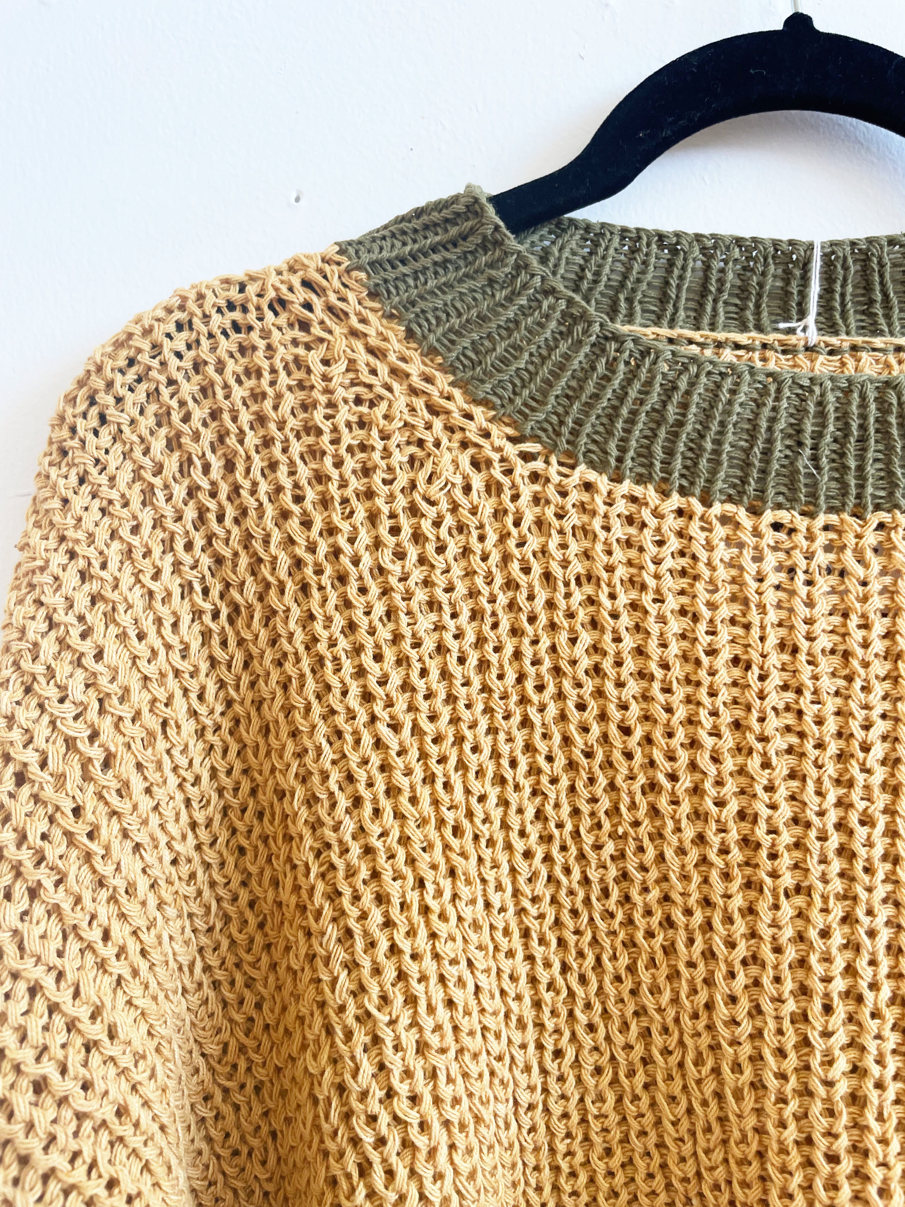 happyfrenchgang Mustard Green Chunky Sweater Hand Knit Natural Dyes L