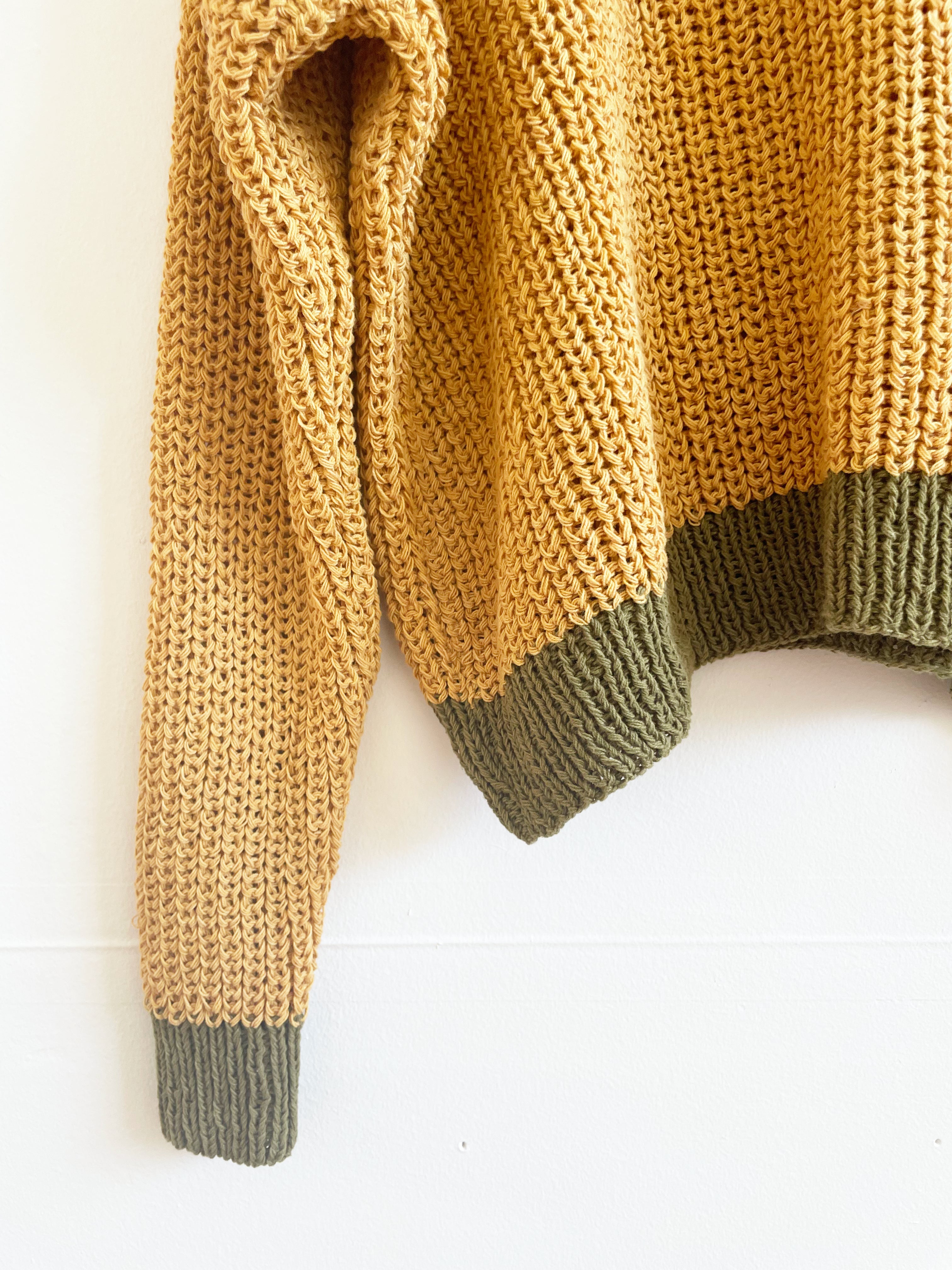 Hand knit Cotton sweater in mustard 2024 yellow color