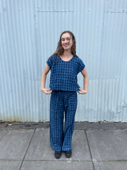 Zélia Top Indigo Big Squares