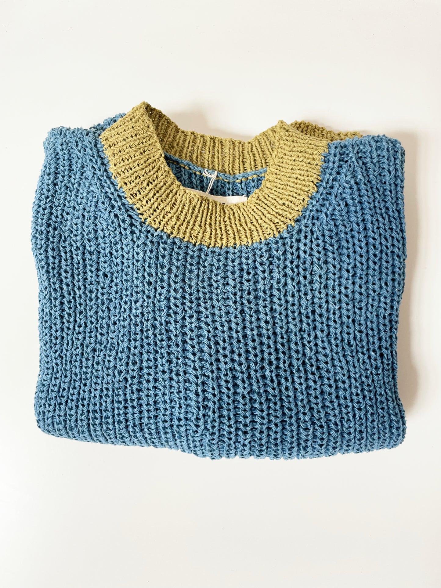 Blue & Green Chunky Sweater, Hand Knit & Natural Dyes