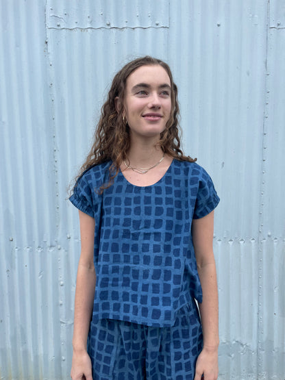 Zélia Top Indigo Big Squares