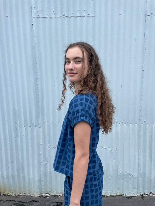 Zélia Top Indigo Big Squares