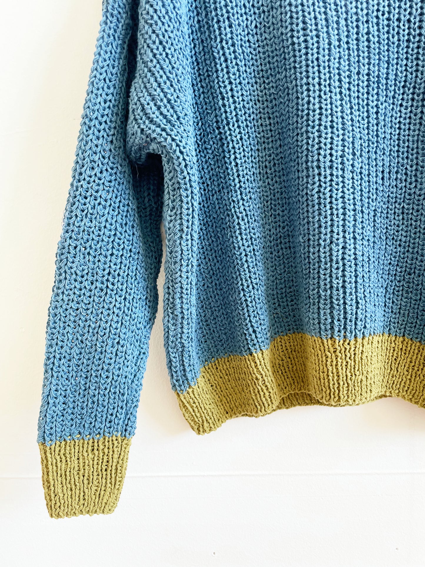 Blue & Green Chunky Sweater, Hand Knit & Natural Dyes