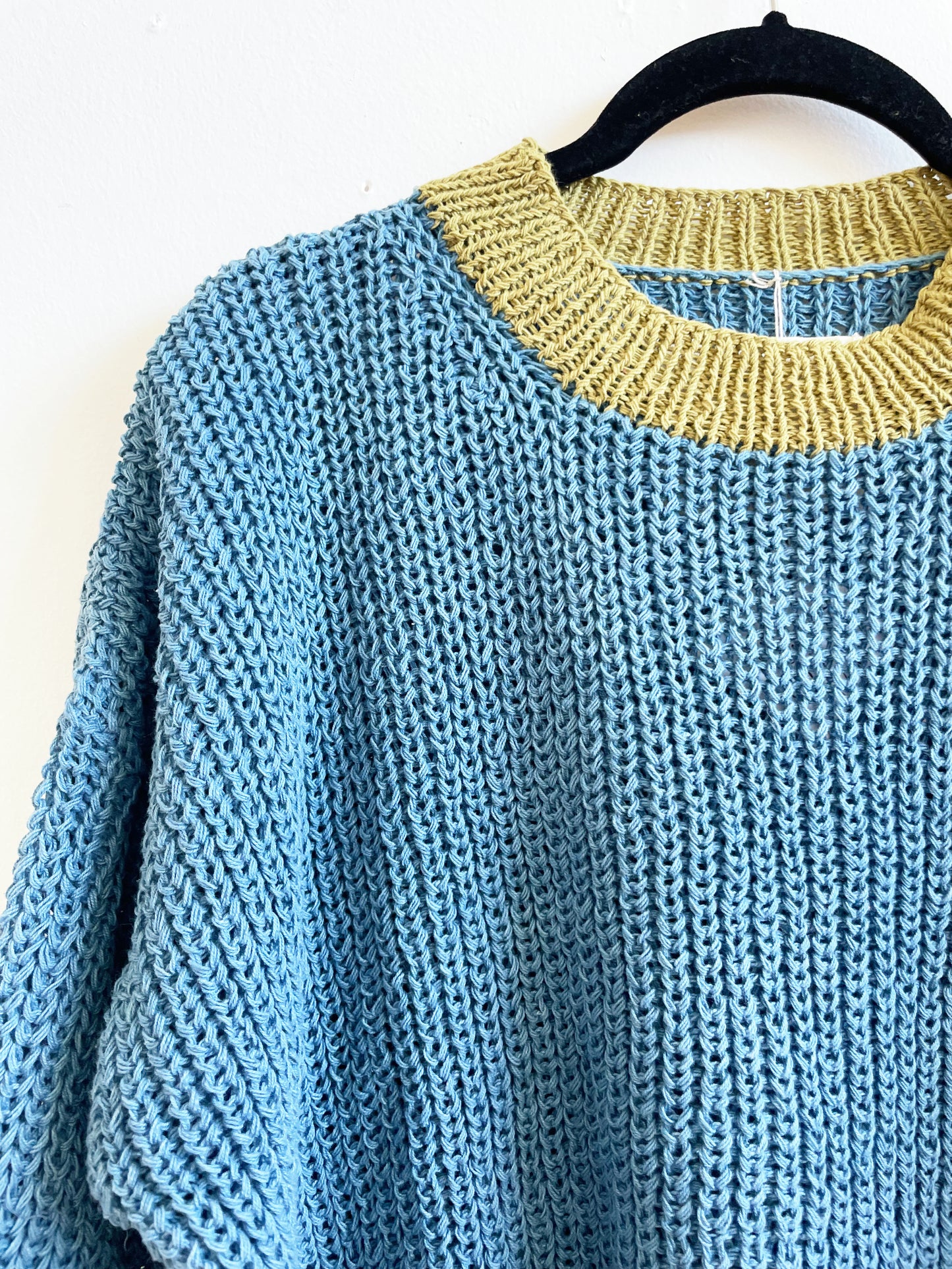 Blue & Green Chunky Sweater, Hand Knit & Natural Dyes