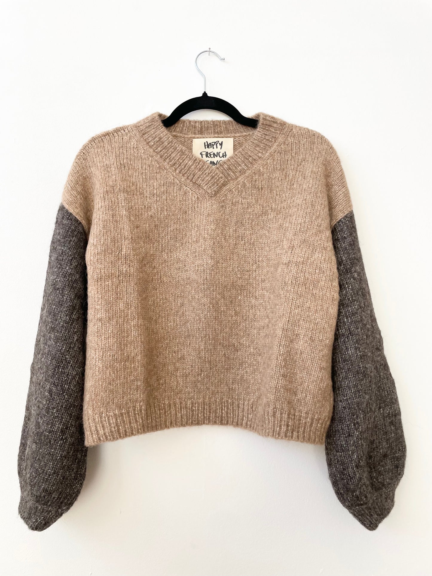 Hand-loomed Camel & Charcoal Félix Sweater, Undyed Alpaca