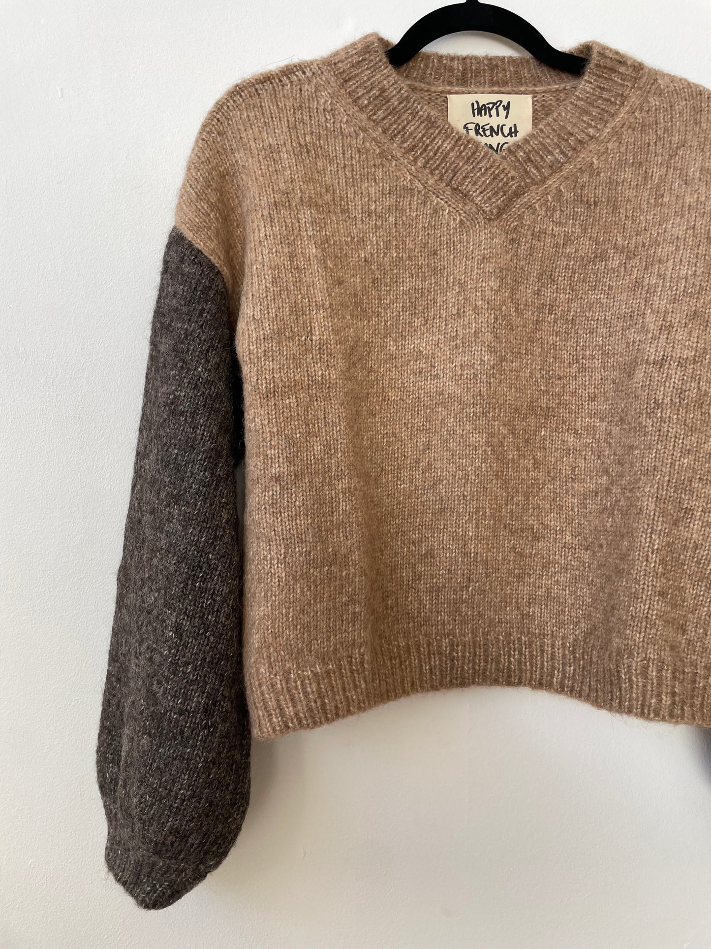 Hand-loomed Camel & Charcoal Félix Sweater, Undyed Alpaca