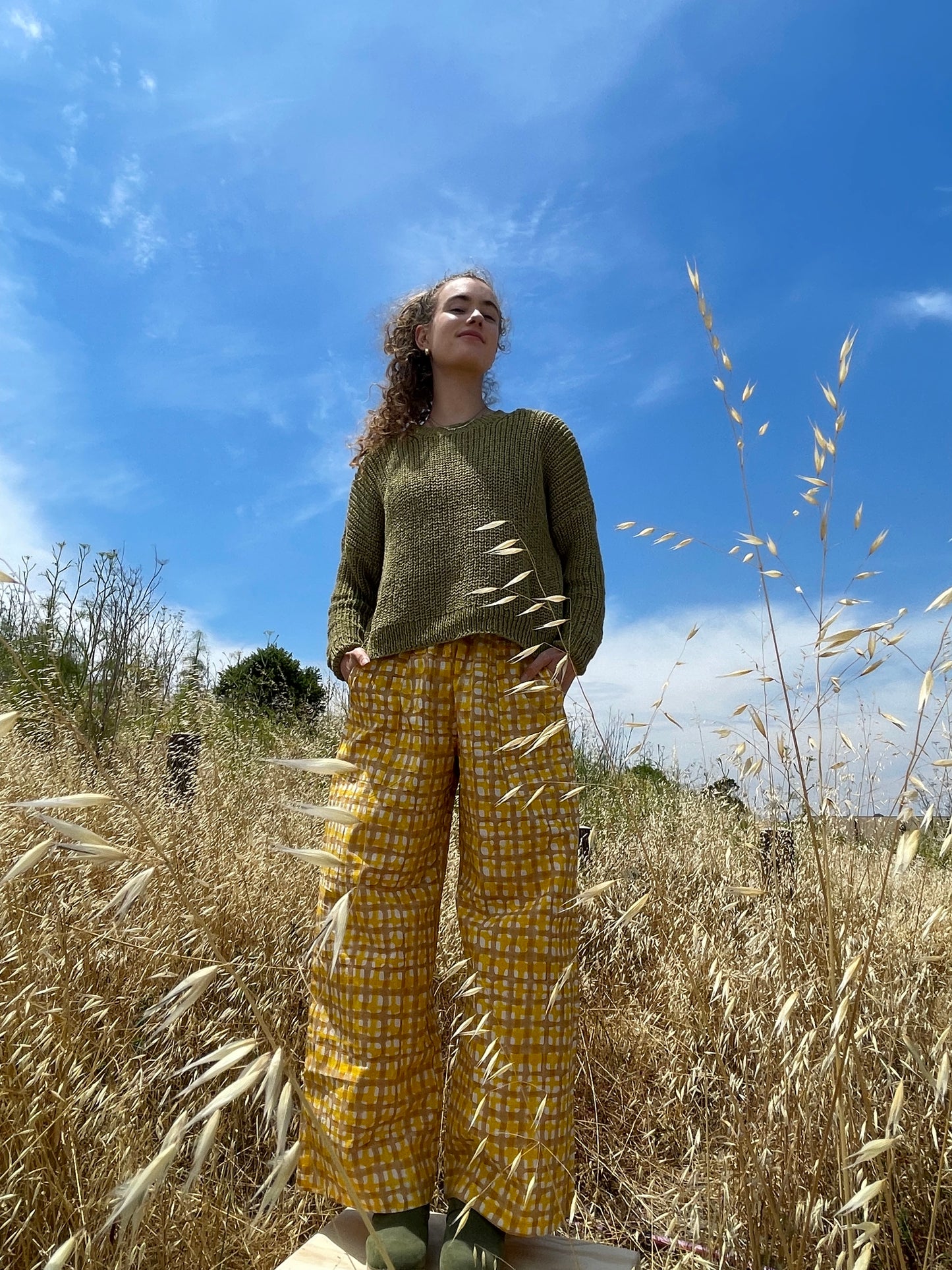 Green Chunky Sweater, Hand Knit & Natural Dyes