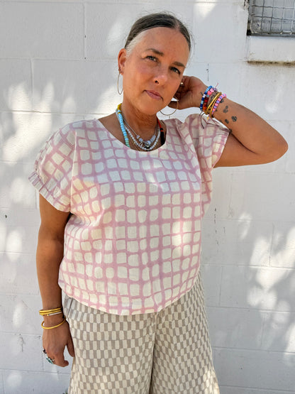 Zélia Top Pink Grid