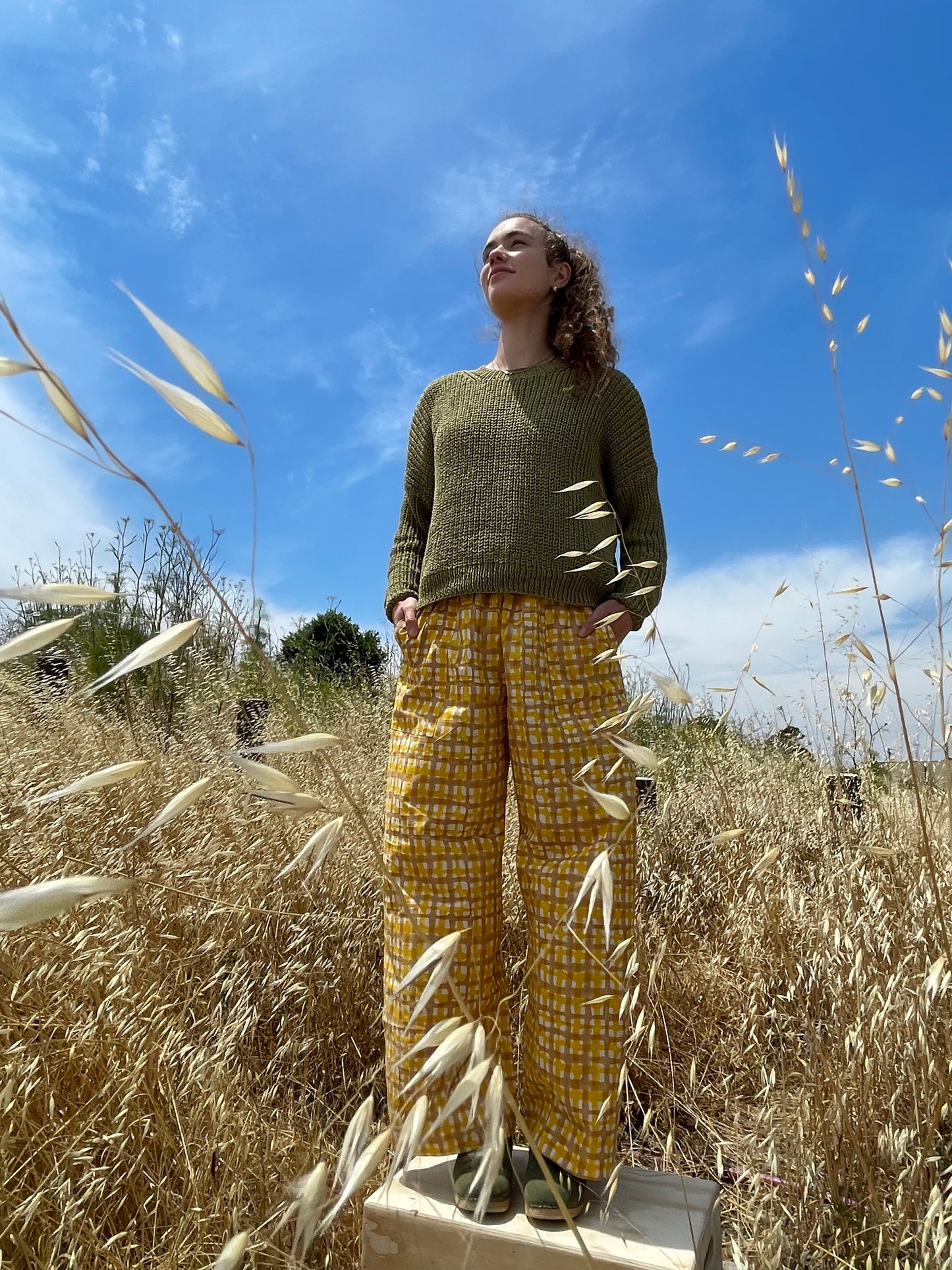 Green Chunky Sweater, Hand Knit & Natural Dyes