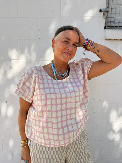Zélia Top Pink Grid