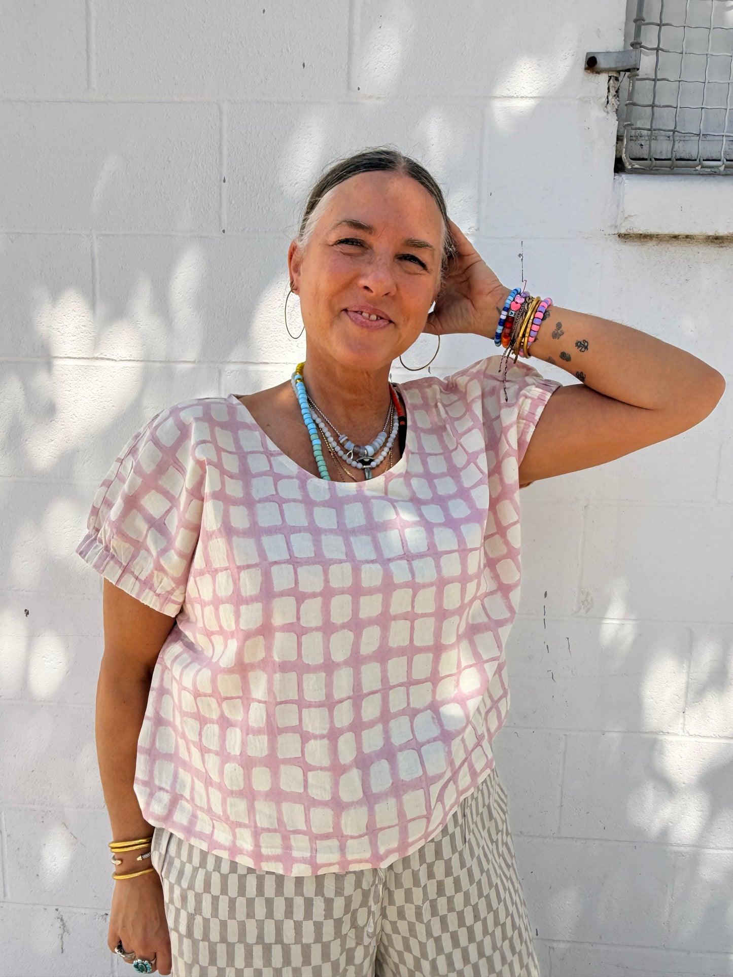 Zélia Top Pink Grid