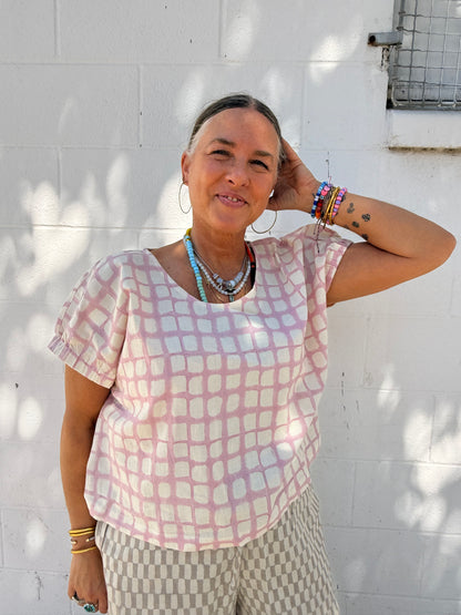 Zélia Top Pink Grid