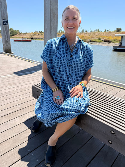 Elise Dress Indigo Check Light