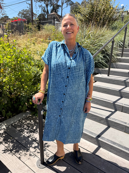 Elise Dress Indigo Check Light