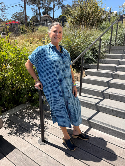 Elise Dress Indigo Check Light