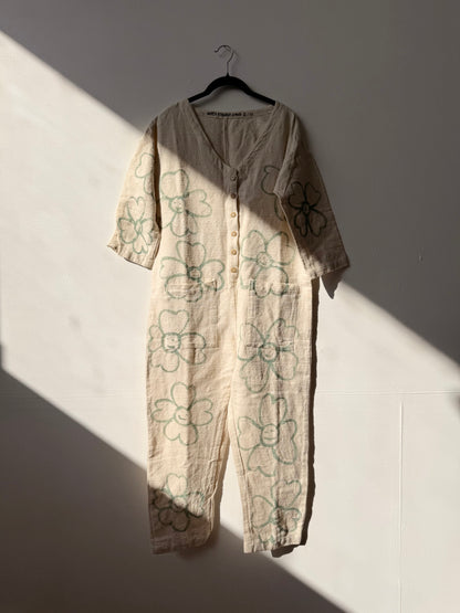 #126 Hand-painted Textured Jumpsuit S/M - Les Fleurs