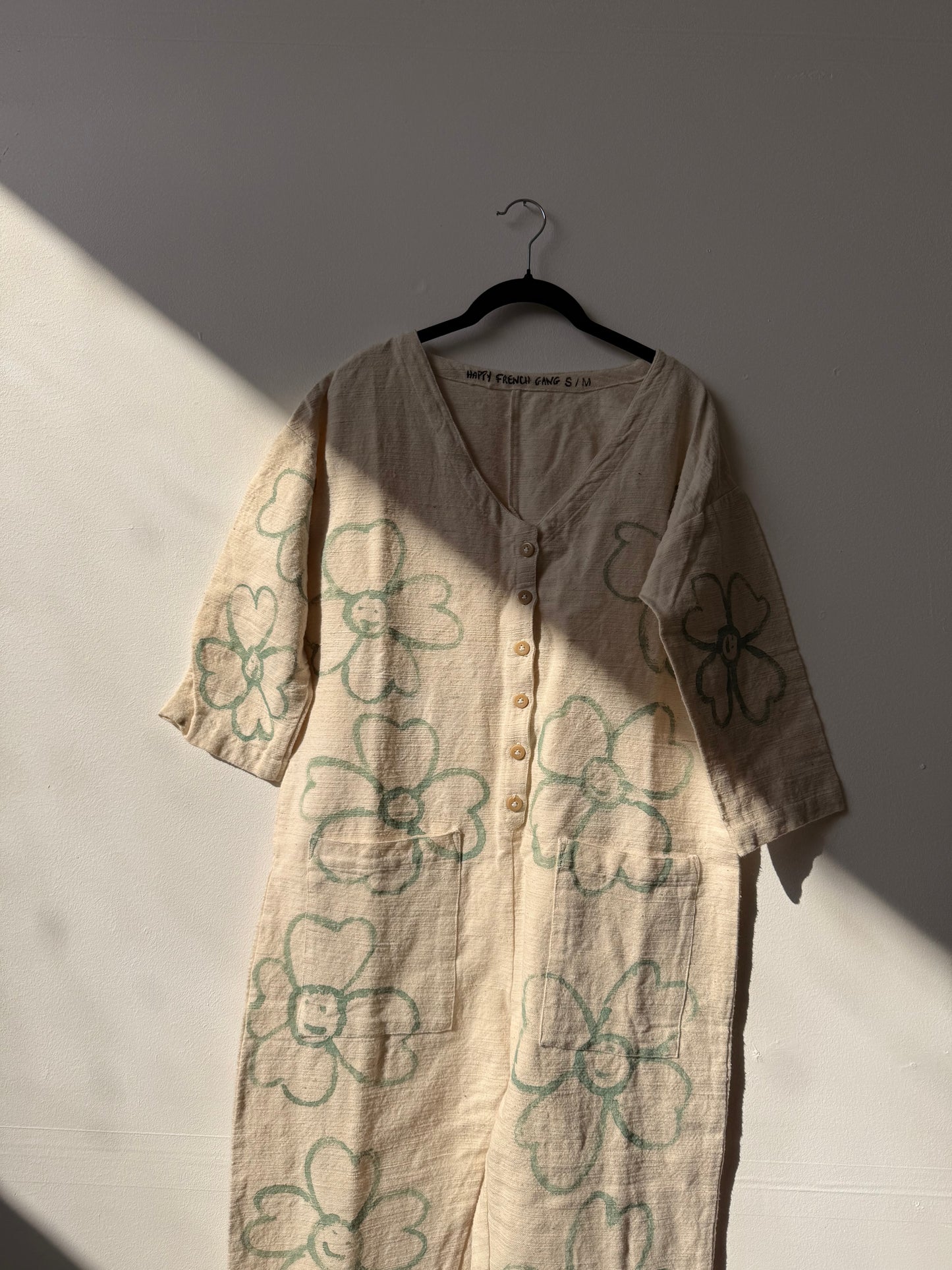 #126 Hand-painted Textured Jumpsuit S/M - Les Fleurs