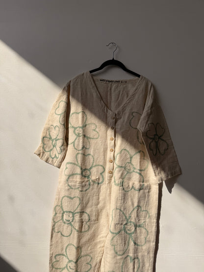 #126 Hand-painted Textured Jumpsuit S/M - Les Fleurs