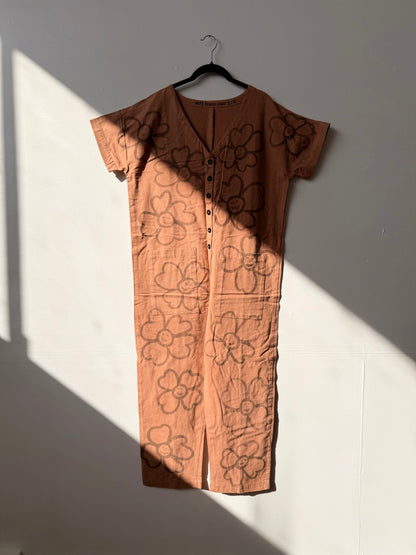 #121 Hand-painted Short Sleeve Jumpsuit S/M - Les Fleurs