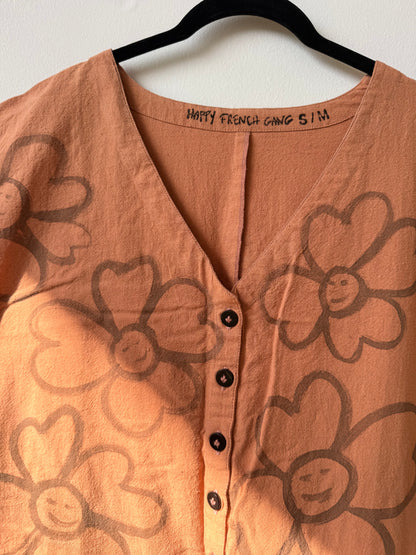 #121 Hand-painted Short Sleeve Jumpsuit S/M - Les Fleurs