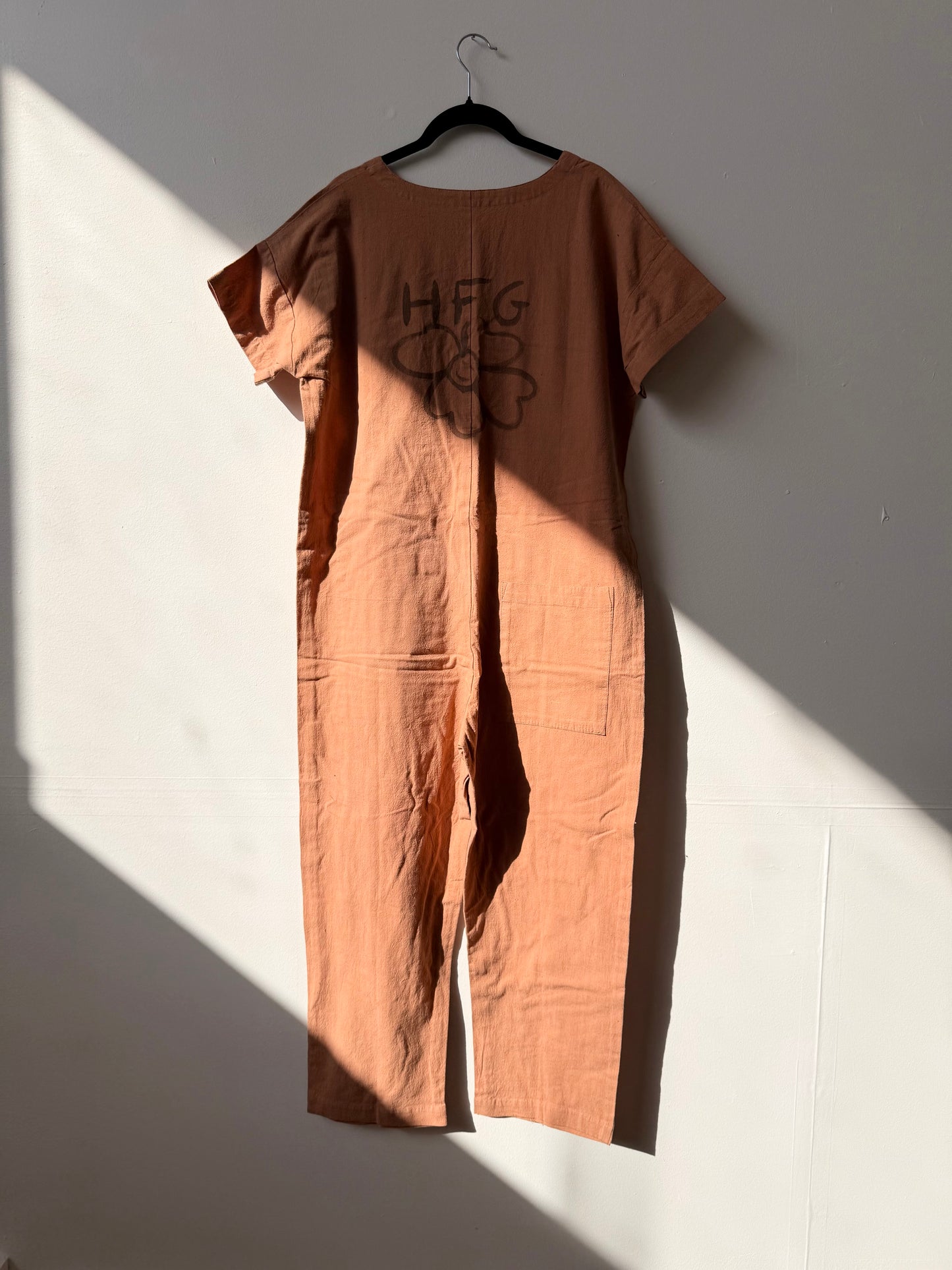 #121 Hand-painted Short Sleeve Jumpsuit S/M - Les Fleurs