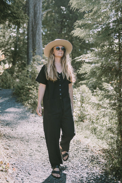Short Sleeve Light Black Jumpsuit