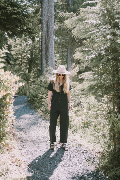Short Sleeve Light Black Jumpsuit