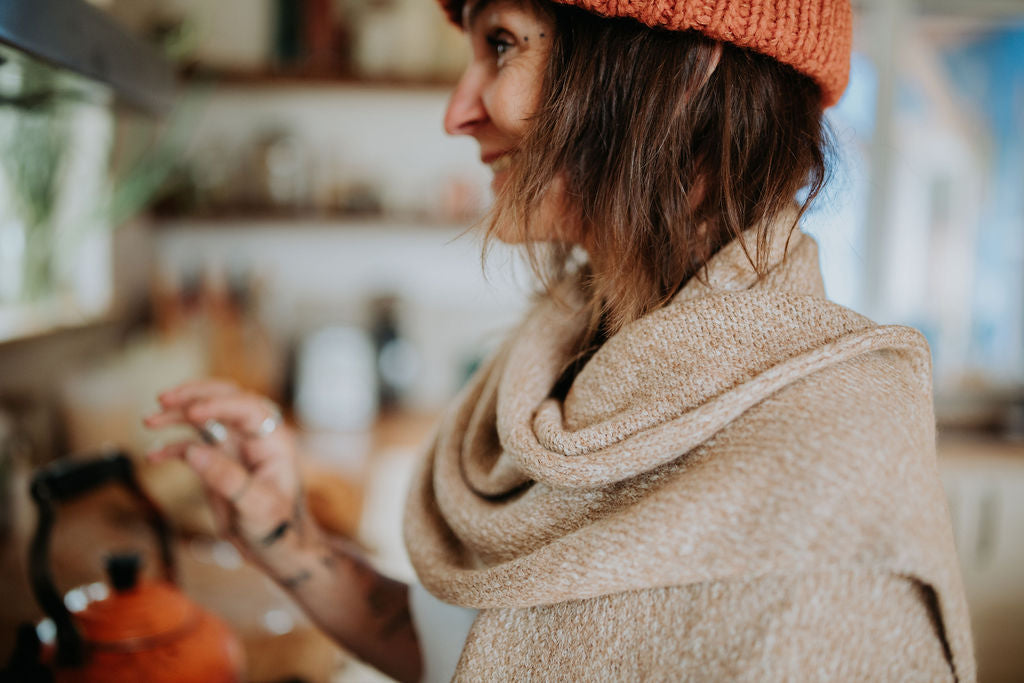 Hand-loomed Camel Laurette Shawl, Undyed Alpaca