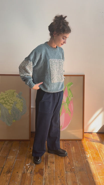 Carré Wool Sweater Blue & White