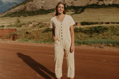 Short Sleeve Light Champagne Jumpsuit