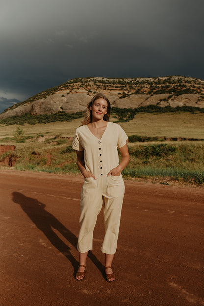 Short Sleeve Light Champagne Jumpsuit