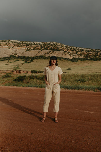 Short Sleeve Light Champagne Jumpsuit