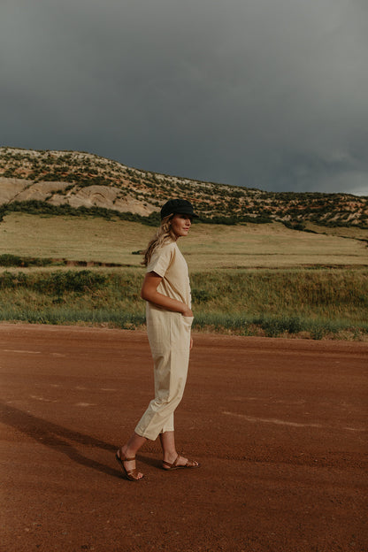 Short Sleeve Light Champagne Jumpsuit