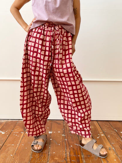 Marius Pant Madder and Pink Check Uni-Size