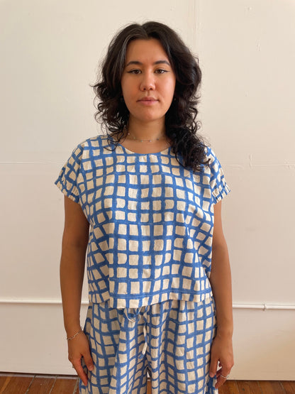 Zélia Top Blue Grid